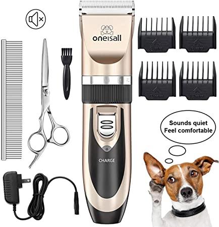 Usado-Este kit incluye el cortapelos, pero NO incluye tijeras ni peine-Kit de aseo para perros, gatos y mascotas oneisall con cortapelos silenciosos | Recargable, inalámbrico, batería de larga duración, fácil de usar para principiantes