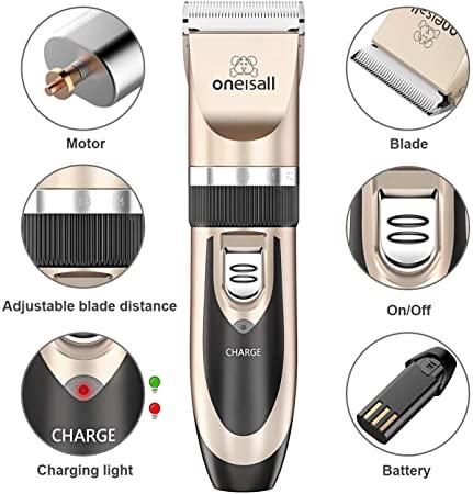 Usado-Este kit incluye el cortapelos, pero NO incluye tijeras ni peine-Kit de aseo para perros, gatos y mascotas oneisall con cortapelos silenciosos | Recargable, inalámbrico, batería de larga duración, fácil de usar para principiantes