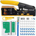 Kit de herramientas de crimpado RJ45 para Ethernet de 8P-Cat7 Cat6 Cat5 6P, conector telefónico, herramienta de crimpado de red RJ45 con probador de cables, cubre conectores