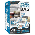 Bolsas de Almacenamiento al Vacío con Bomba Manual – Pack 20 Combinado, Ahorra hasta 80% de Espacio