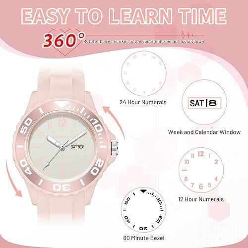 OXFANITE Waterproof Nurse Watch for Medical Professionals,Students, Women Men, Military Time Easy to Read Dial, 24 Hour with Second Hand, Soft and Breathable Silicone Band - Color rosado (9002-pink)