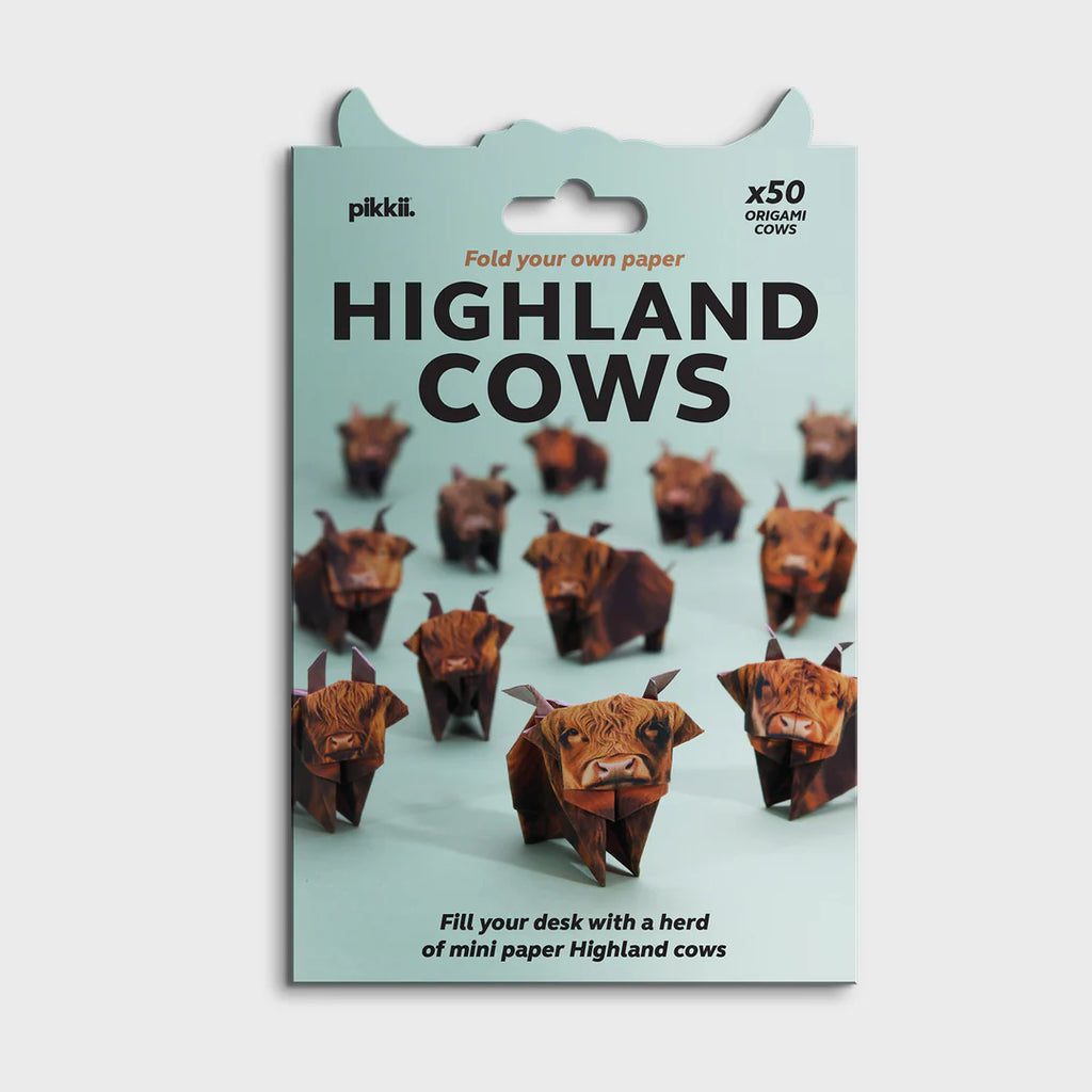 Kit de Origami Highland Cow — 50 Figuras de Vaca de Papel | Regalo para Amantes de Animales