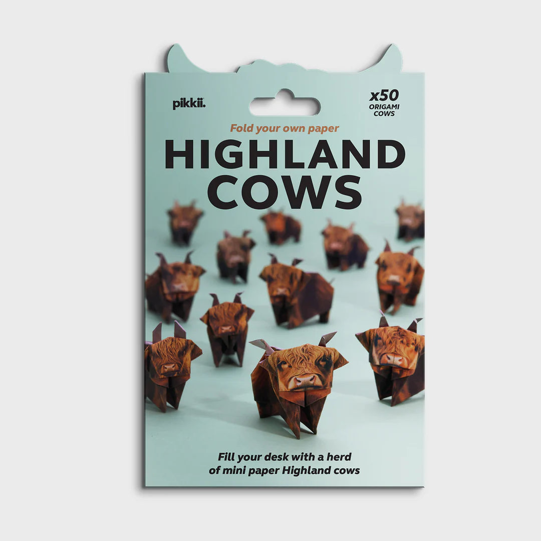 Kit de Origami Highland Cow — 50 Figuras de Vaca de Papel | Regalo para Amantes de Animales
