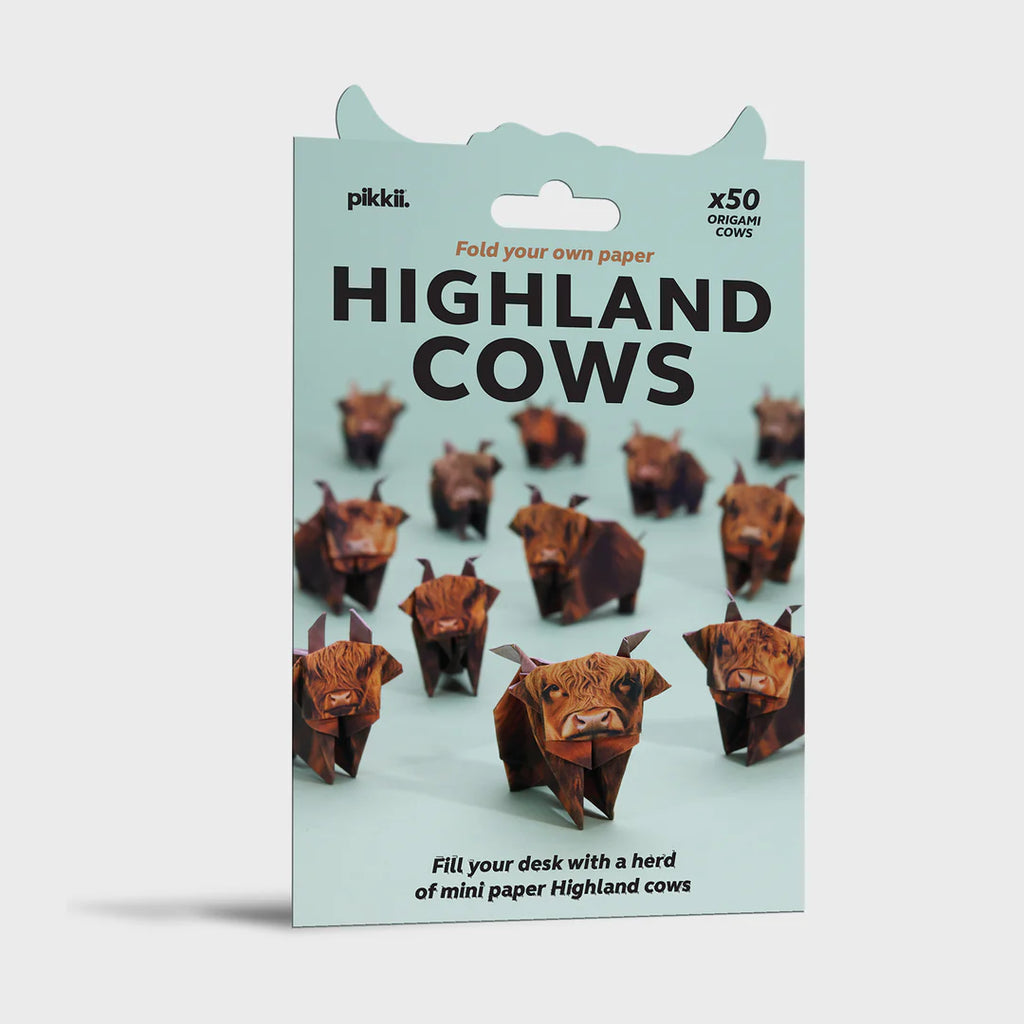 Kit de Origami Highland Cow — 50 Figuras de Vaca de Papel | Regalo para Amantes de Animales