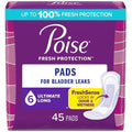 Poise Toallas para Incontinencia para Mujer, Absorción Máxima de 6 Gotas, Longitud Larga, 45 Unidades - Paquete de 2