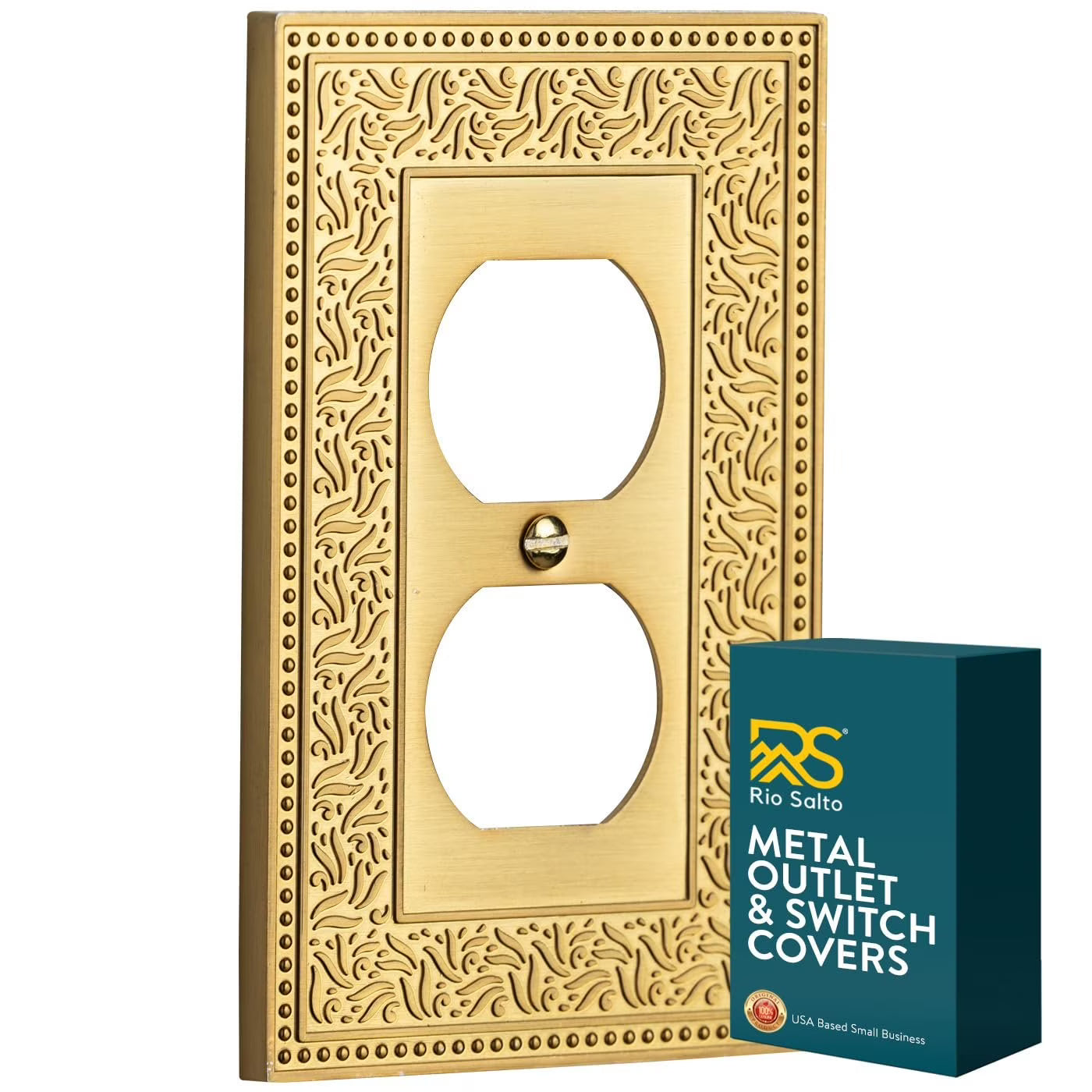Rio Salto Laurel Collection Placa de Pared Dúplex Latón Cepillado Dorado | Decorativa Premium 5" x 3.13" (Paquete de 2 Unidades)