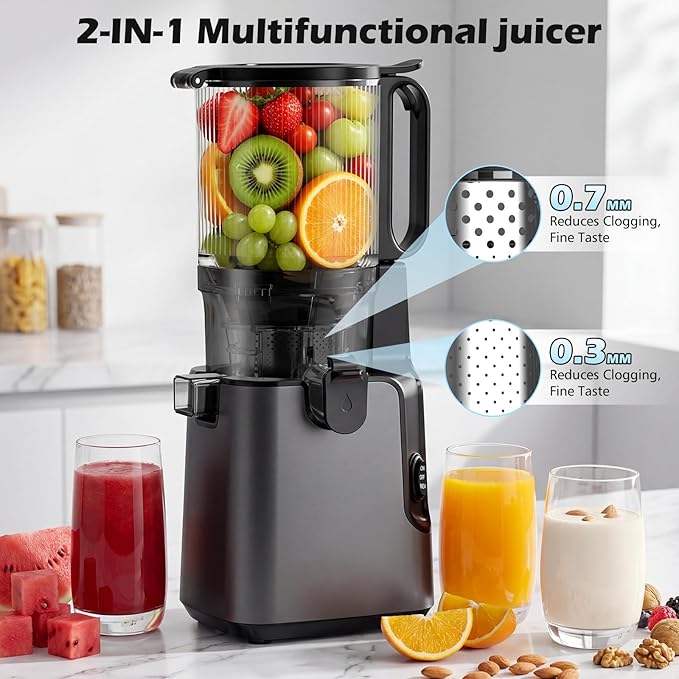 Extractor de Jugos Cold Press 400W – Boca de 5.8", Prensado en Frío para Frutas y Verduras Enteras, Fácil de Limpiar