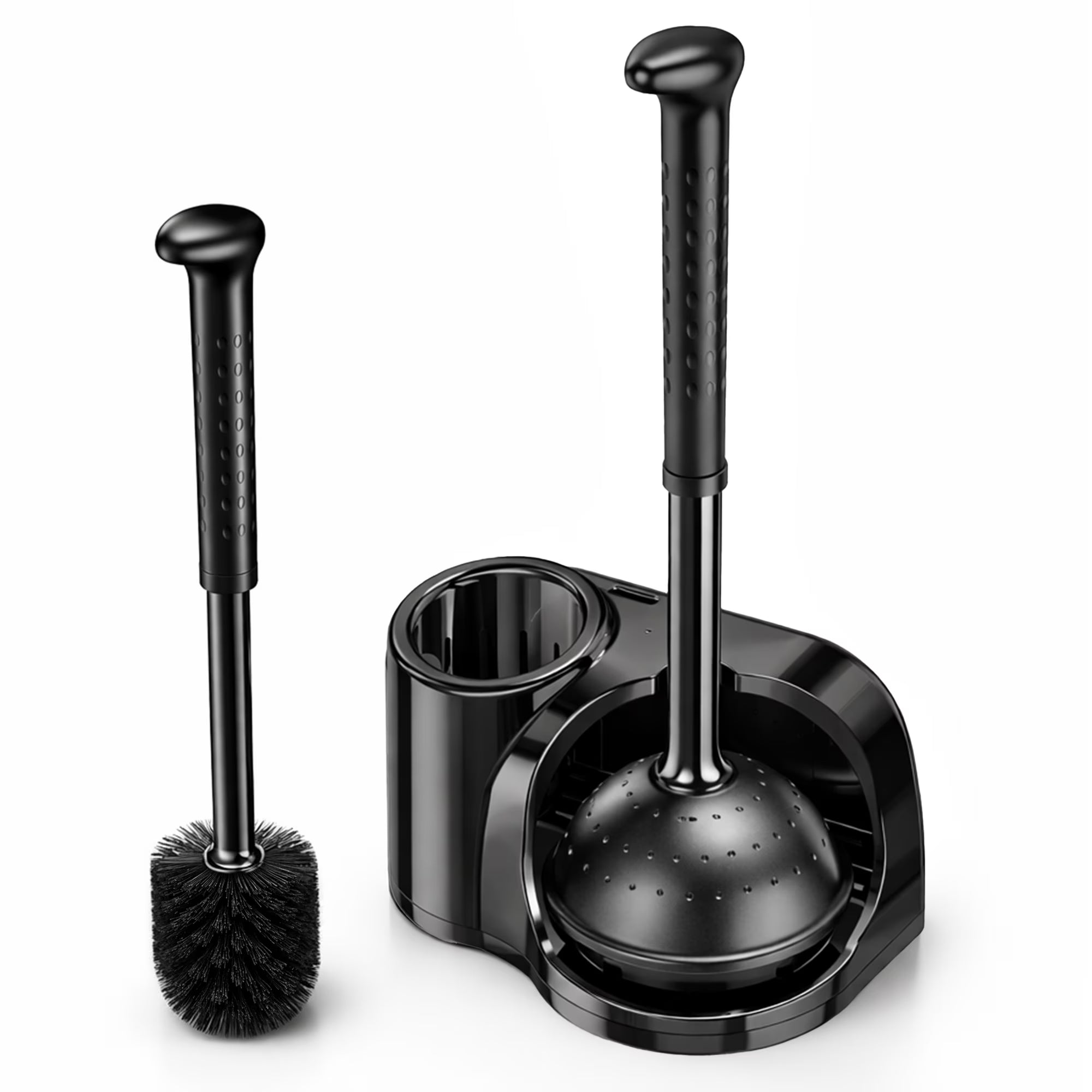 SUGARDAY Cepillo para Taza Del Inodoro y Organizador con Juego Plunger para Limpiador de Cepillo de Inodoro de Baño y Soporte, Fregador de Inodoro Negro
