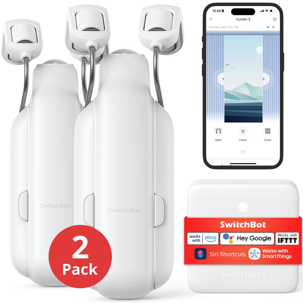 SwitchBot Curtain Rod 3 y Hub Mini, Abridor de Cortinas Inteligente y Puerta de Conexión Wi-Fi Inteligente, Retrofit y Motorización de Cortinas Existentes, Blanco