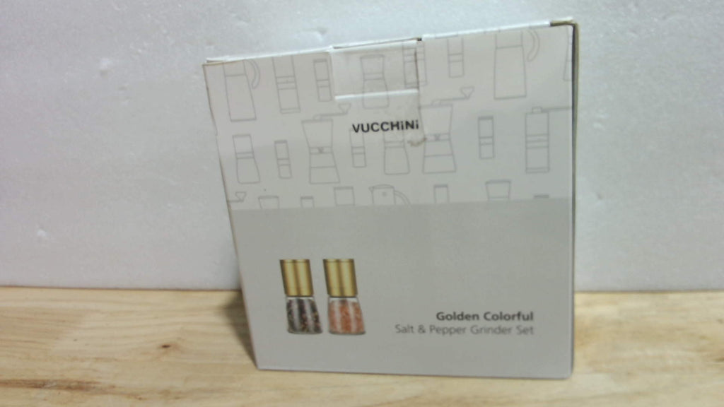 Molinillo de Sal y Pimienta Vucchini | Dorado | Cerámica y Latón | Molienda Ajustable | Recargable de Vidrio