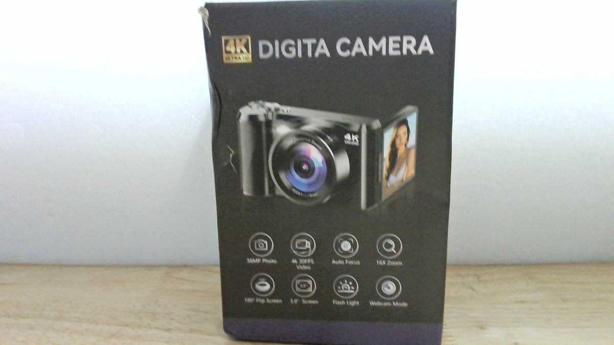 Cámara Digital 4K para Fotografía y Viajes – Video 56MP, Enfoque Automático, Pantalla Plegable, Zoom 16X, Tarjeta 32GB Incluida