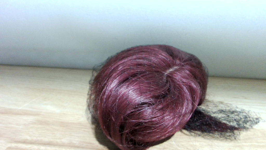 Peluca Clip de Cabello Humano Remy Borgoña 16 Pulgadas | Toupé sin Costuras con Base de Encaje para Engrosar el Cabello