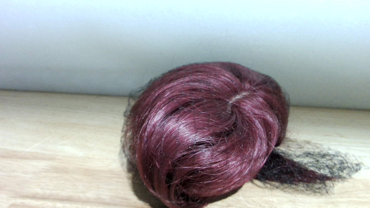 Peluca Clip de Cabello Humano Remy Borgoña 16 Pulgadas | Toupé sin Costuras con Base de Encaje para Engrosar el Cabello
