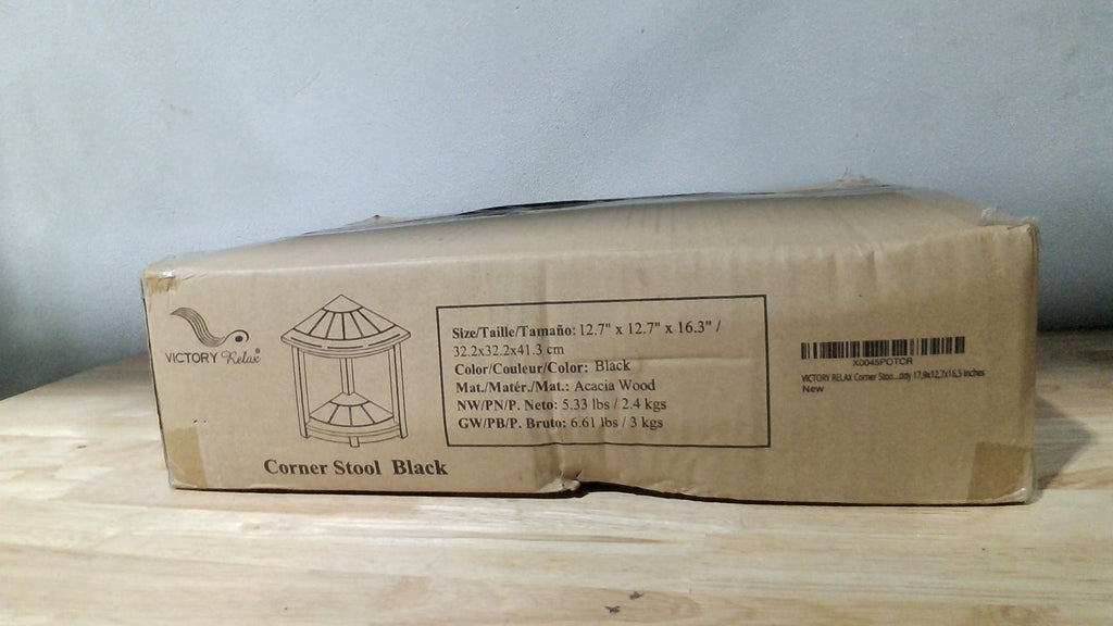 Estante Esquinero de Ducha en Madera de Acacia – Banco Impermeable, Reposa Piés, 17.9 Pulgadas, Negro