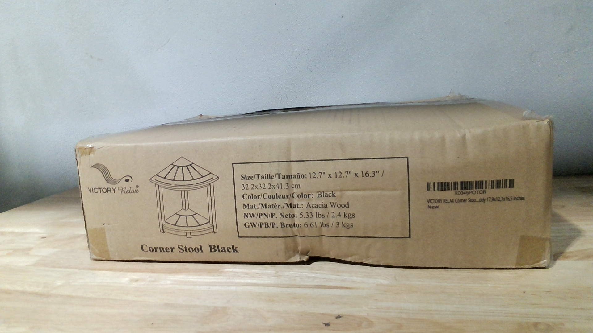 Estante Esquinero de Ducha en Madera de Acacia – Banco Impermeable, Reposa Piés, 17.9 Pulgadas, Negro