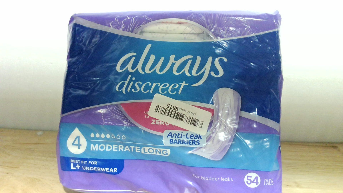Protectores para Incontinencia Always Discreet para Mujeres, 4 Gotas Largo, Absorbencia Moderada, Protectores Control de Vejiga, 54 Piezas