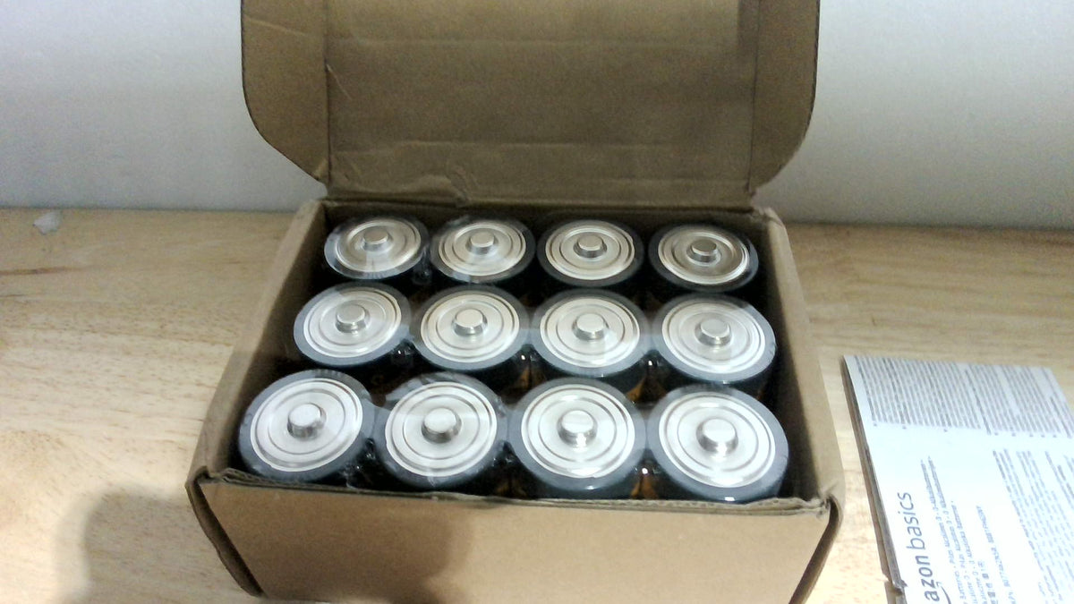 Pilas Alcalinas D Amazon Basics 12 Pack, 1.5 Voltios, Vida Útil Almacenamiento 5 Años, Potencia Larga Duración, Confiable para Relojes y Uso Emergencia