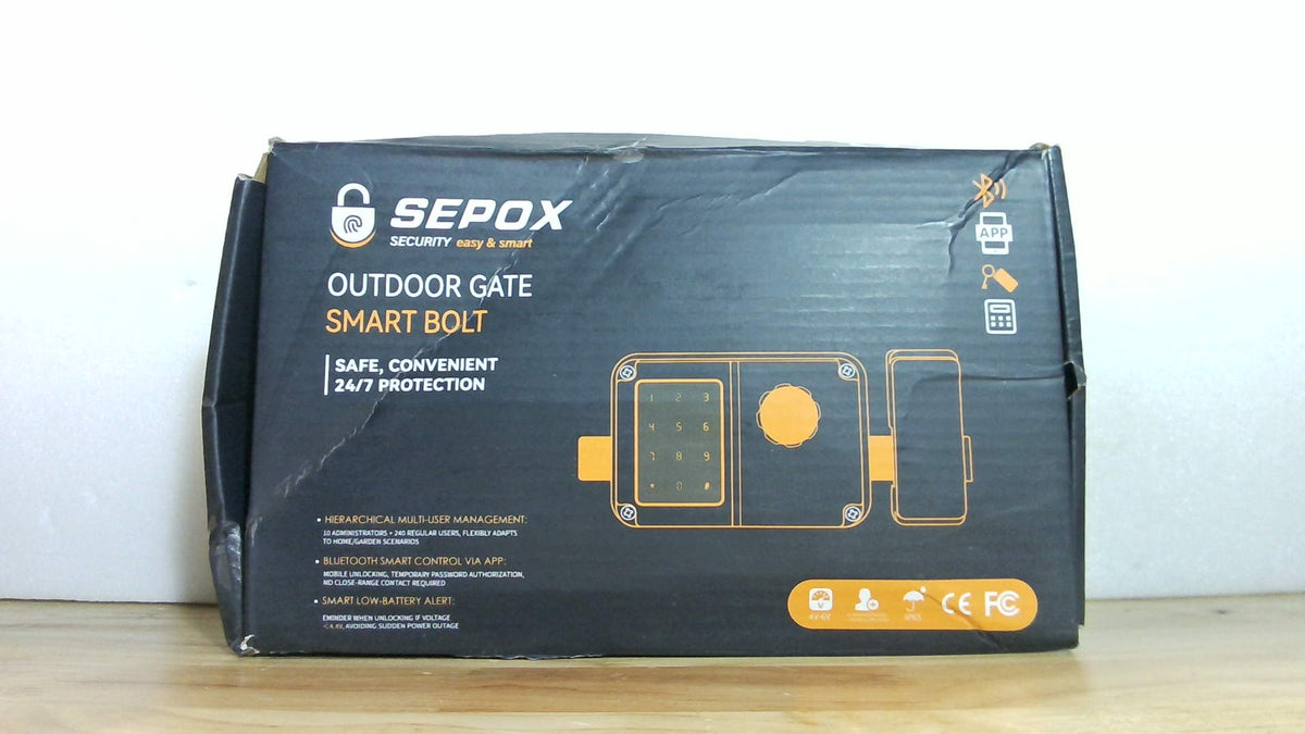 Cerradura de Puerta Inteligente SEPOX Bluetooth, Cerradura Electrónica sin Llave para Verja y Garaje, Tarjeta IC, Código de Acceso y Llave Mecánica, Impermeable, Pantalla Dual, Gris