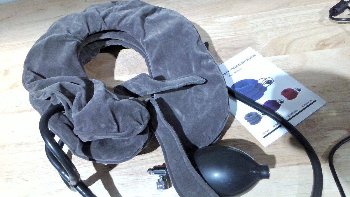 Dispositivo de Tracción Cervical Inflable Ajustable para Dolor de Cuello, Soporte y Descompresión, Uso en Casa (Gris)