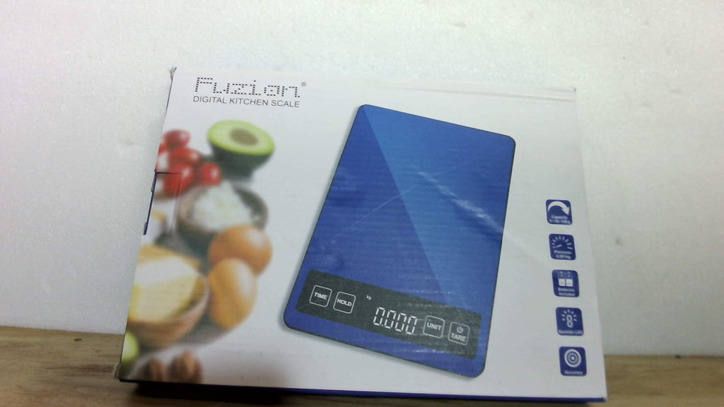 Fuzion Báscula de alimentos, báscula de cocina de 1g/0.1 oz, gramos y onzas, 22 libras, 7 unidades, funciones de tara y temporizador, potencia recargable,