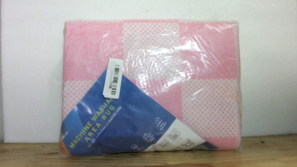 Tapete Corredor de Cocina GarveeHome a Cuadros Rosa Rubor y Blanco 0.6x1.8m, Lavable Geométrico Moderno Pila Baja para Dormitorio Pasillos Entrada Base TPE Antideslizante