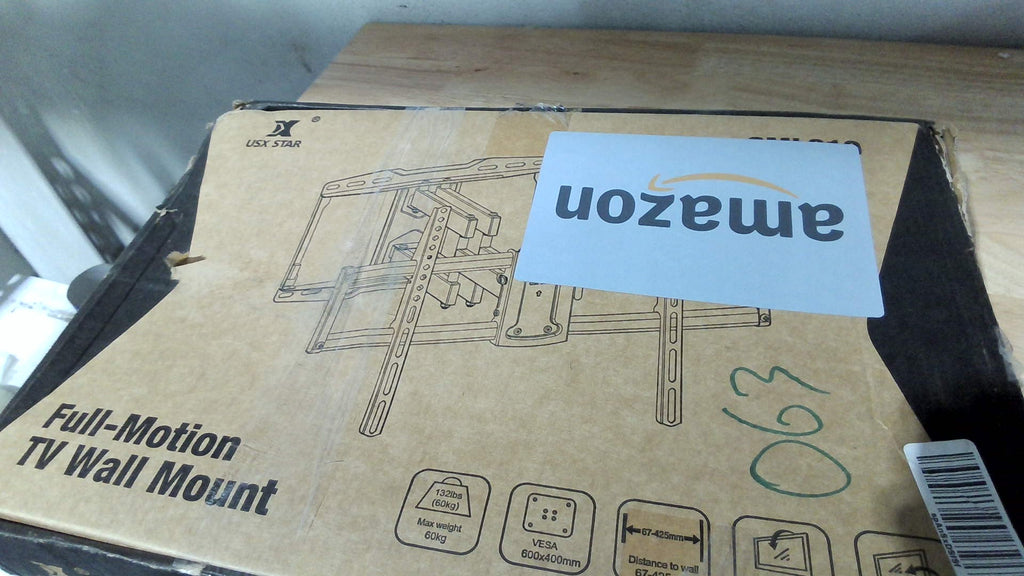 Soporte Pared TV Movimiento Total USX STAR Certificado UL 94-228cm Giro Inclinación Extensión Nivelador VESA 600x400mm Capacidad 59.9kg Tacos Madera 40.6cm Plantilla Perforación