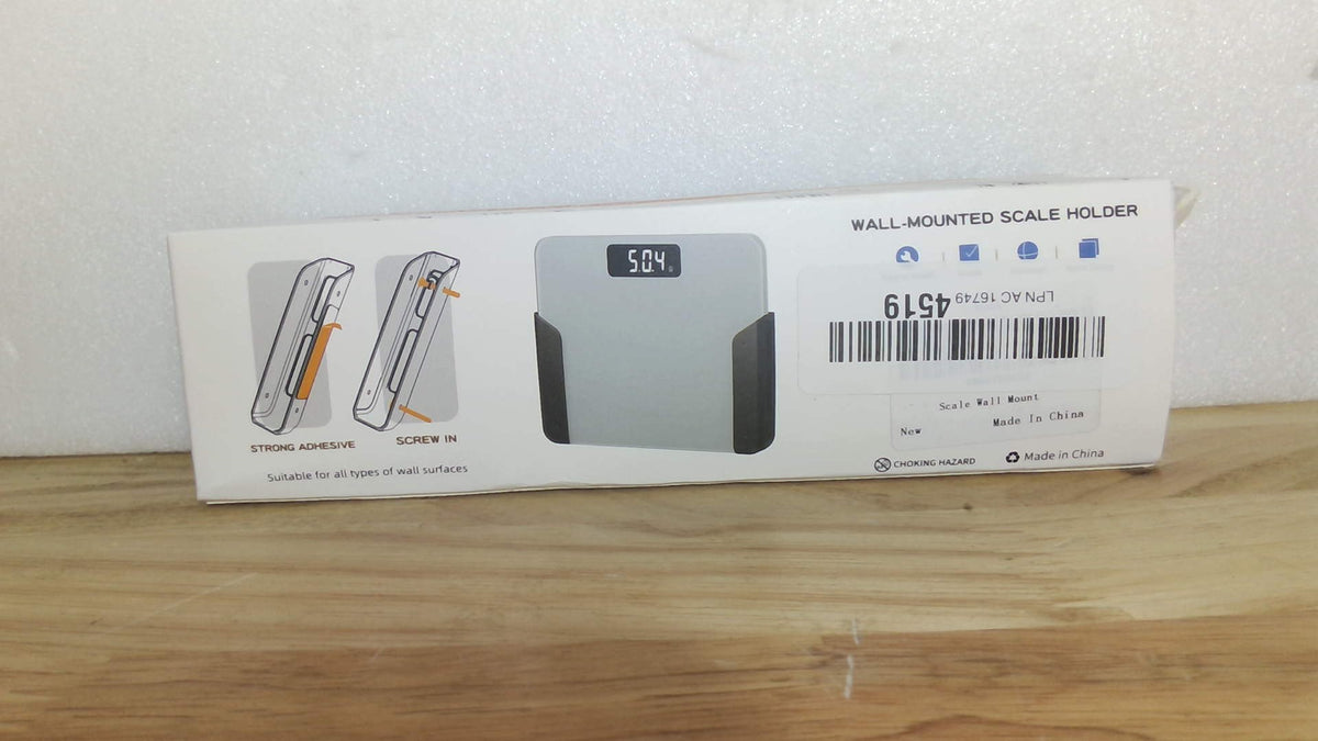 Soporte Pared Báscula ELETIUO Adhesivo Tornillos, Apto hasta 30mm, Almohadillas Silicona Antideslizantes, Organizador Baño Dormitorio, Negro
