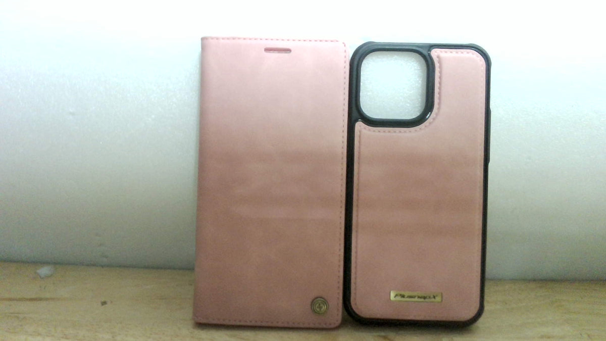 Funda Cartera PlusnapX para iPhone 14 Pro Max Compatible con MagSafe, Cuero PU Abatible 2 en 1 Soporte Titular de Tarjeta Bloqueo RFID Funda Magnética Separable Resistente a Impactos 6,7 Pulgadas, Rosa