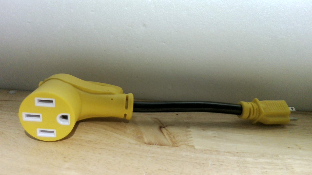 Adaptador RV 50 Amperios 110 Voltios NEMA 5-15P Macho NEMA 14-50R Hembra 30.48 cm Pesado STW 10AWG 15A 125V 1875W Amarillo Certificado ETL