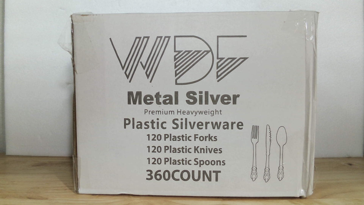 WDF 360 Piezas Cubiertos Plástico Plateados Desechables Cubiertos Pesados 120 Tenedores 120 Cucharas 120 Cuchillos Navidad