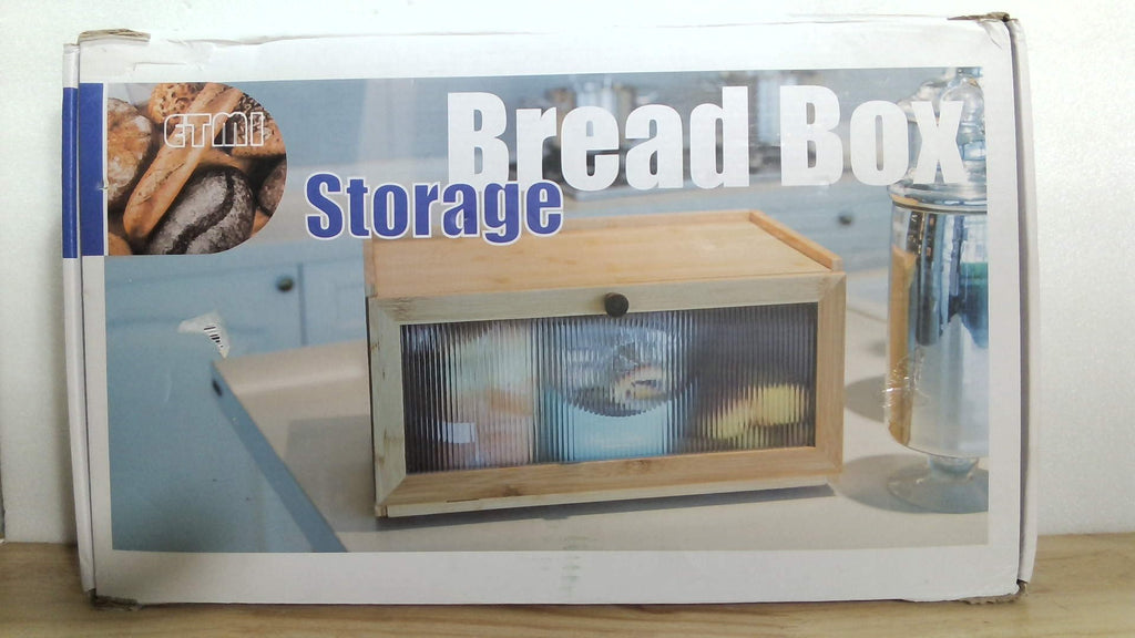 ETMI Black Bread Box for Kitchen Countertop - Modern bamboo Bread box with Window Bread Storage Container
