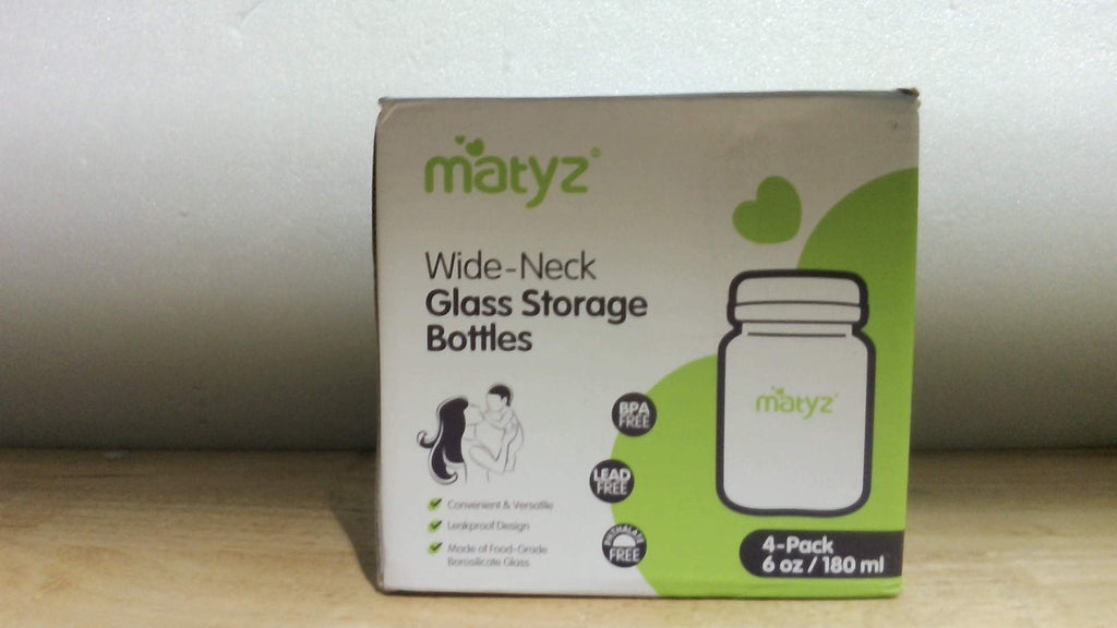 INCOMPLETO - Falta 1 Frasco | Botellas de Vidrio para Leche Materna Matyz Pack x4 | 180ml Boca Ancha, Herméticas