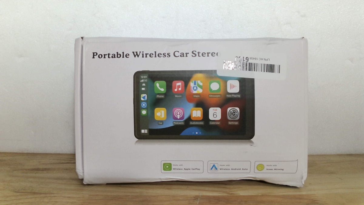 Pantalla Portátil PASLDA 7 Pulgadas con CarPlay Inalámbrico y Android Auto – Pantalla Táctil HD 2.5D, Bluetooth 5.2, Cámara de Reversa, AUX y Transmisor FM para Todo Tipo de Vehículo