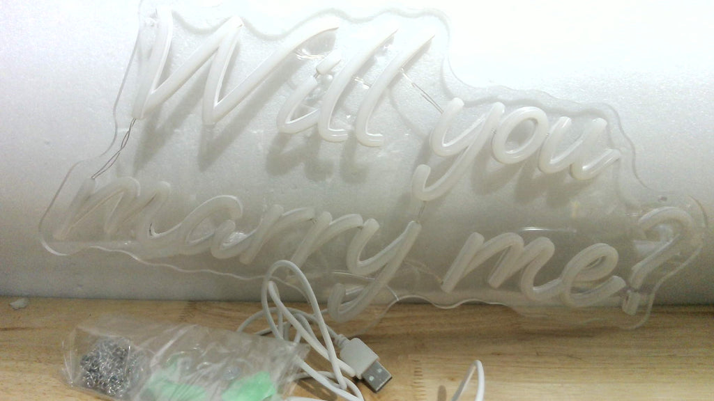 Letrero Neón "Will You Marry Me" para Propuesta de Matrimonio 16.5x8.3" | Luz Blanca Cálida Decoración