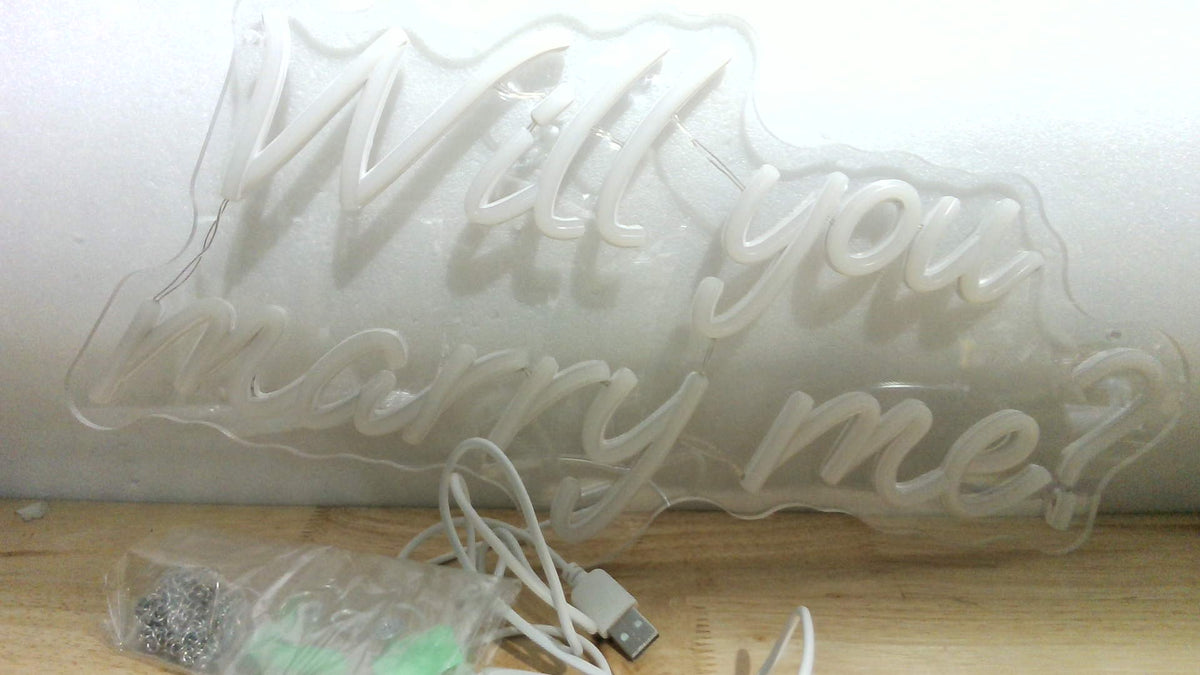 Letrero Neón "Will You Marry Me" para Propuesta de Matrimonio 16.5x8.3" | Luz Blanca Cálida Decoración