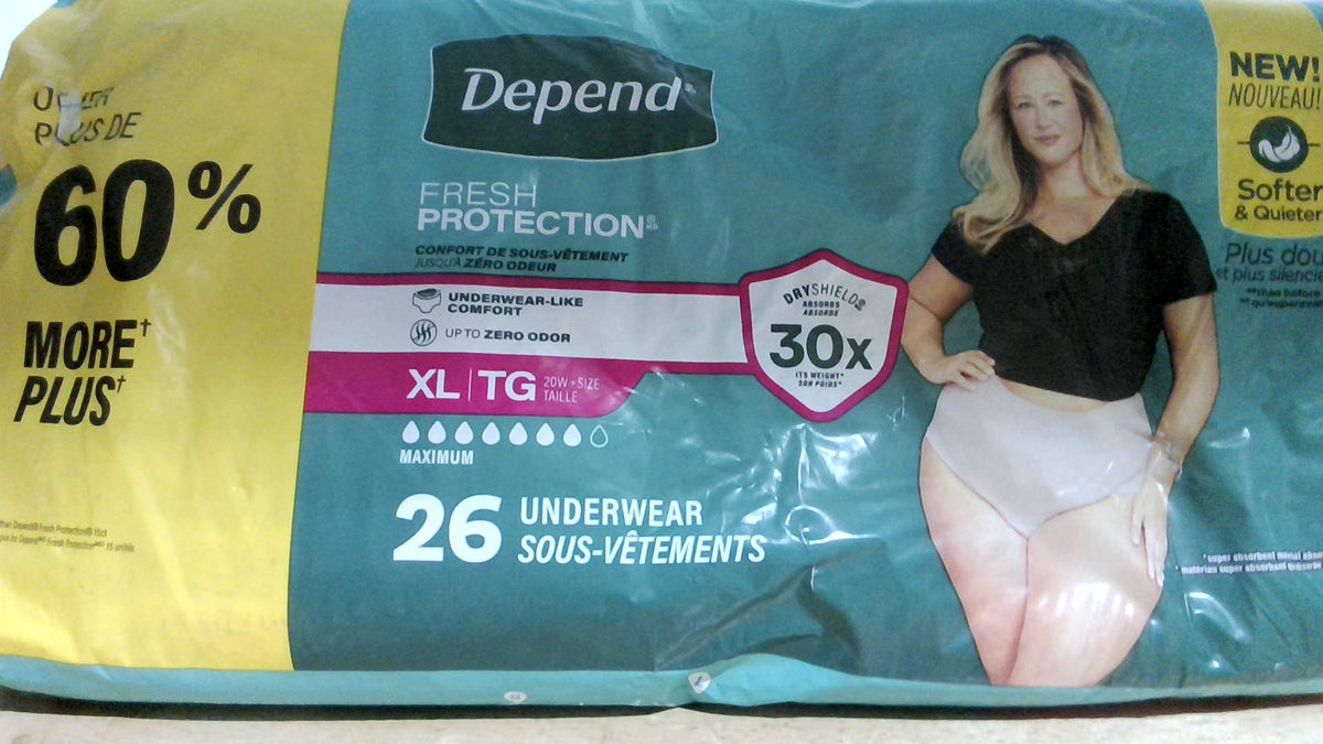 Ropa Interior para Incontinencia Depend Fresh Protection para Mujeres – Talla XL, Paquete de 26 Unidades