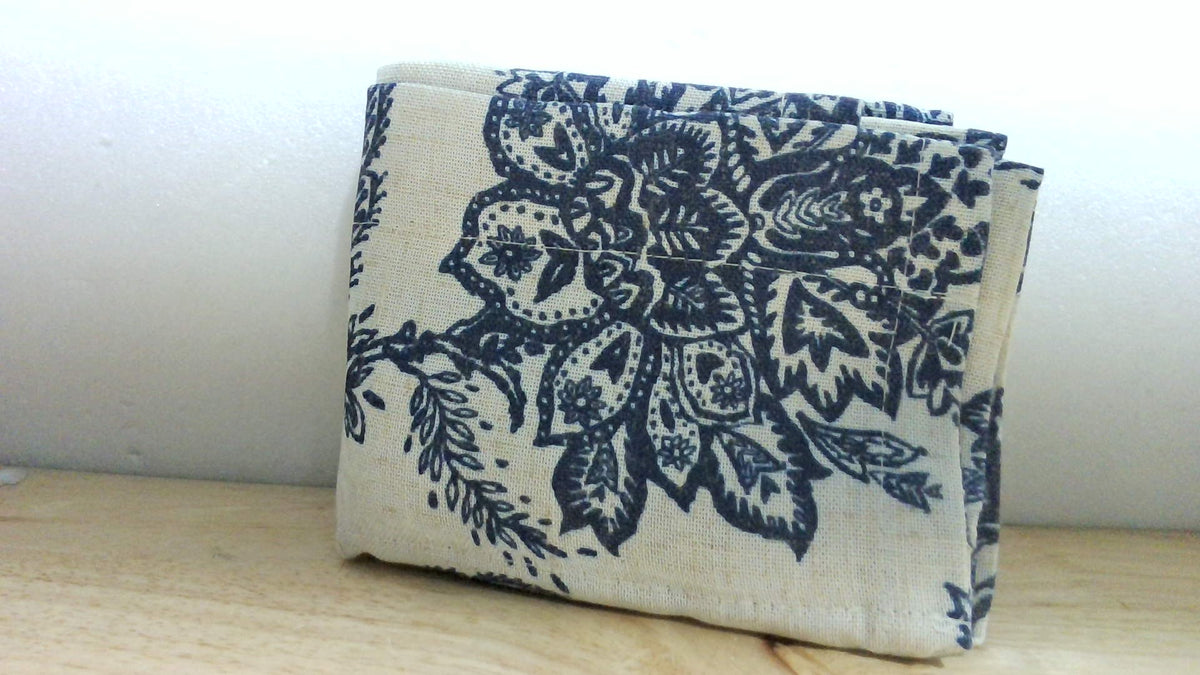 Cenefa Blackout Térmica de Lino con Estampado Floral Jacobeo – 2 Capas, 52x14 Pulgadas, Azul Marino y Beige | DriftAway Freda