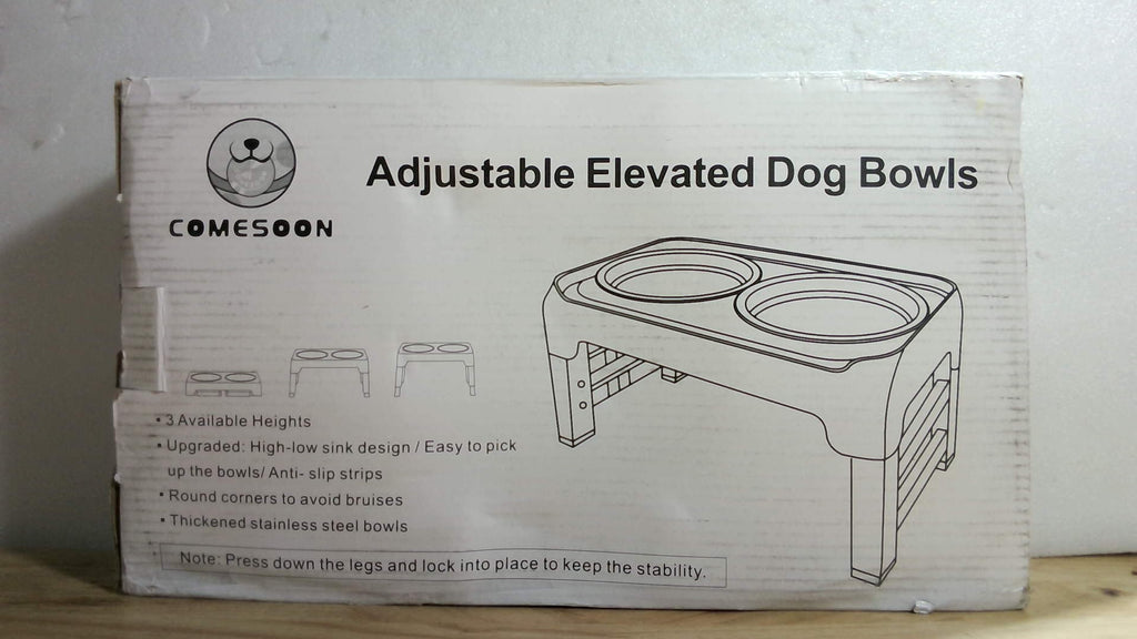 Comedero Elevado para Perros COMESOON – Soporte Ajustable 3 Alturas, 2 Tazones Acero Inoxidable 6", Antideslizante, Negro
