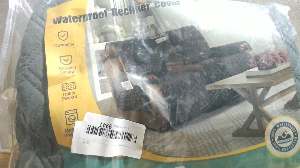 Funda Impermeable para Sofa Reclinable de 2 Puestos con Consola, Gris Oscuro