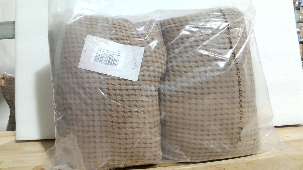 Manta QKTE 100% Algodón Gofre King Size 104x90" – Ligera, Transpirable | Marrón Claro