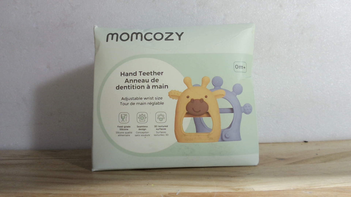 Mordedor para Bebés Momcozy – Silicona Grado Alimenticio, Alivia la Dentición 0-12 Meses, Amarillo y Azul