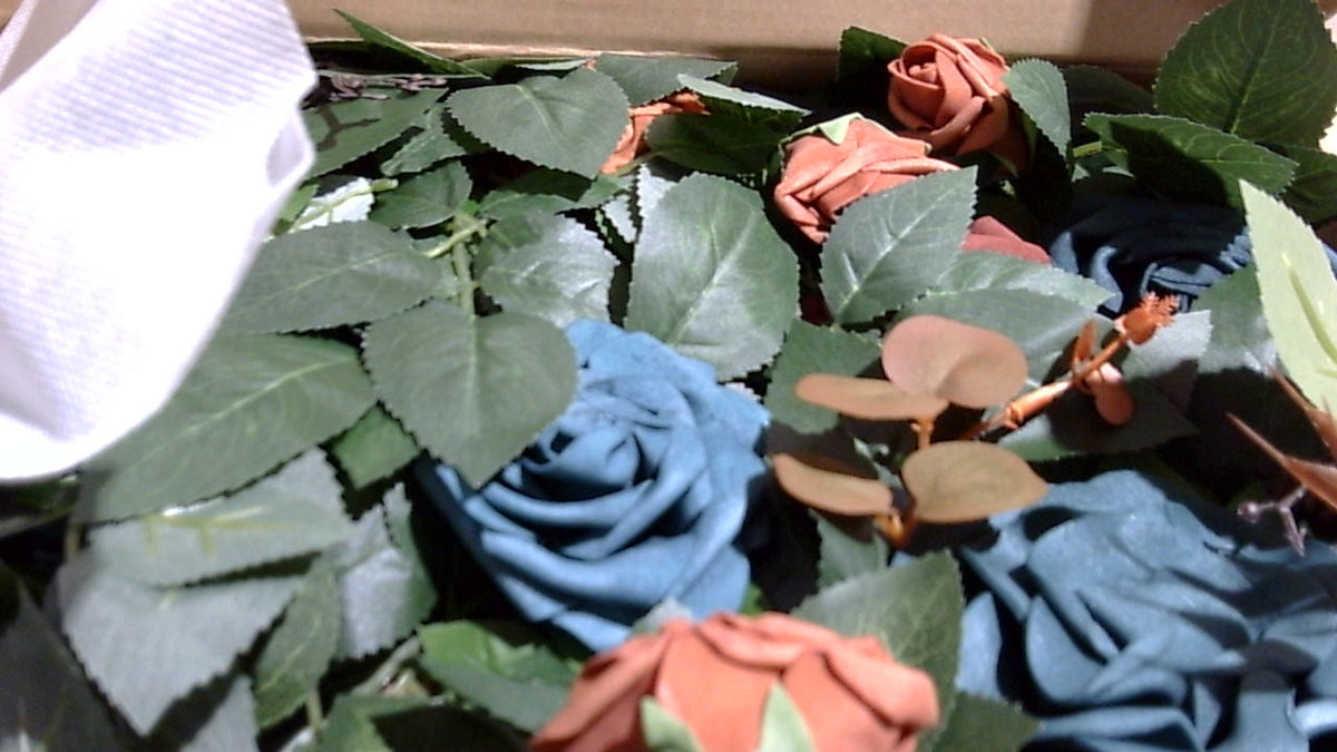 Guirnalda de Flores Artificiales Ling's Moment 1.5m – Azul Verdoso, Rosa Naranja Quemado y Eucalipto | Decoración Bodas, Fiestas, Arco y Centros de Mesa