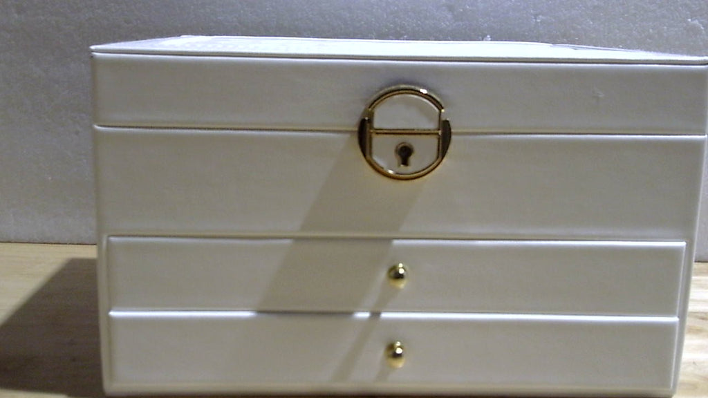 Unimoly Caja de Joyería 3 Niveles con Cerradura – Organizador Vintage de Cuero Sintético, Soporte para Pendientes, Regalo para Mujer