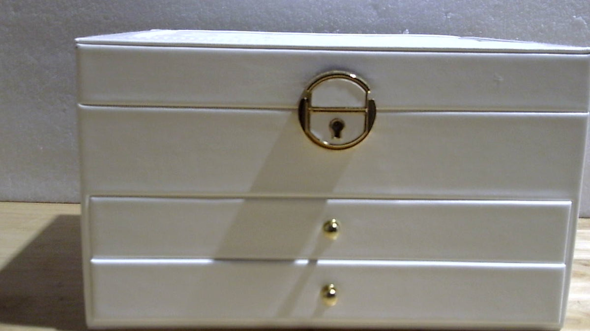 Unimoly Caja de Joyería 3 Niveles con Cerradura – Organizador Vintage de Cuero Sintético, Soporte para Pendientes, Regalo para Mujer