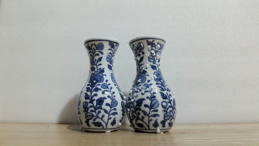 Juego de Mini Floreros de Cerámica Chinoiserie Azul y Blanco