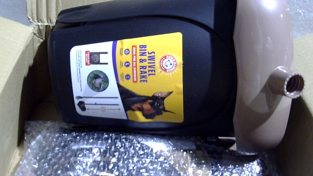 Recogedor de excrementos para perros Arm & Hammer con cubo giratorio y rastrillo, color negro (incluye 2 bolsas resistentes perfumadas para desechos).