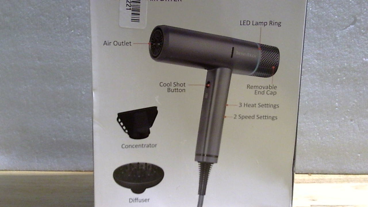 Secador de pelo iónico con difusor y concentrador, secador profesional ligero y silencioso, potente motor de 1600 vatios para un secado rápido y para cabello liso y ondulado, 3 temperaturas/2 velocidades, cable de 2 metros, color gris.