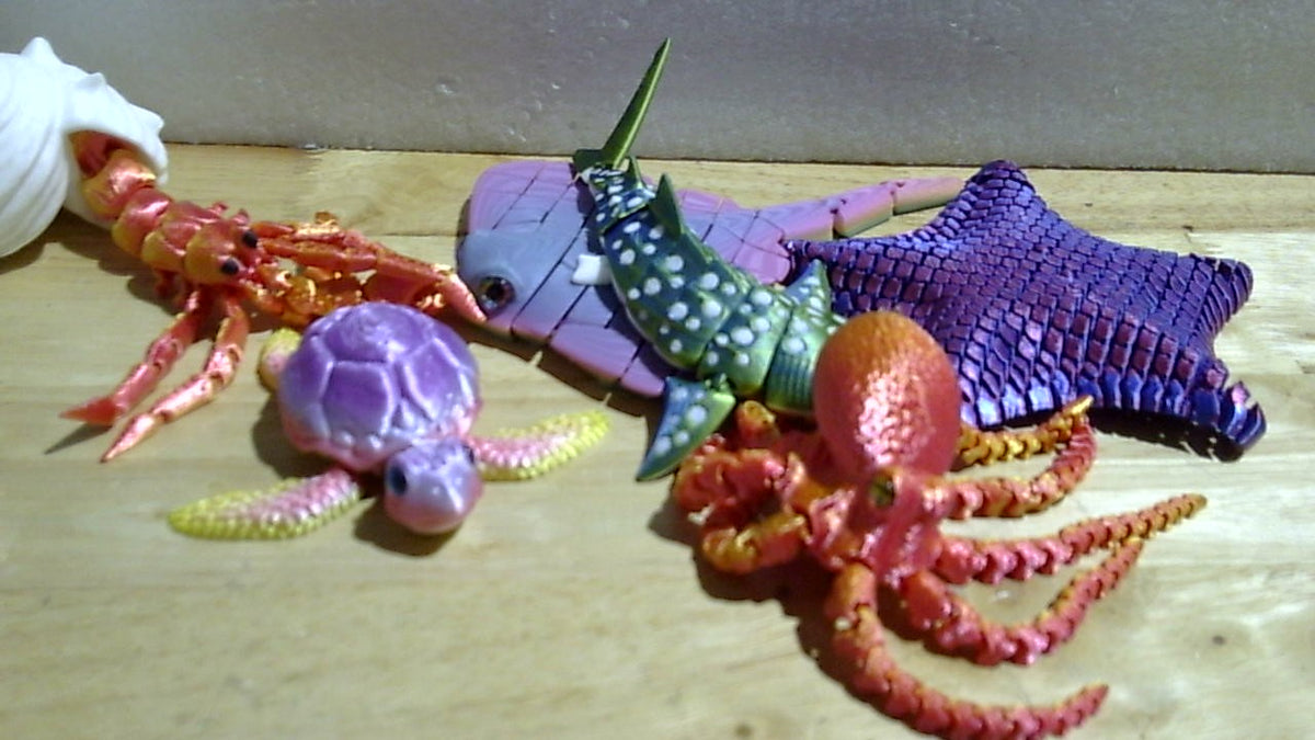 Teyva Daily 6 piezas Estrella de mar impresa en 3D Animales marinos impresos en 3D Fidget flexible Animales antiestrés Divertidos Bolsas de regalo Decoración Regalo educativo único para recuerdos de fiestas de cumpleaños (Animal marino)