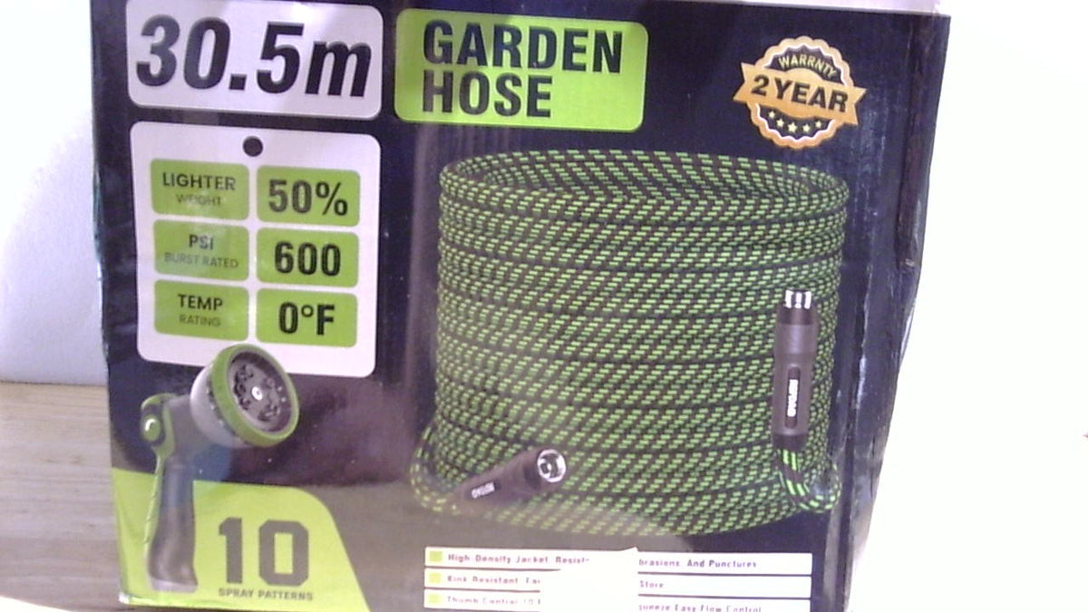 VIENE SIN ACCESORIOS - Manguera de jardín flexible, ultraligera y duradera, con rociador de 10 funciones, apta para todo tipo de clima y de alta presión (30,5 m)