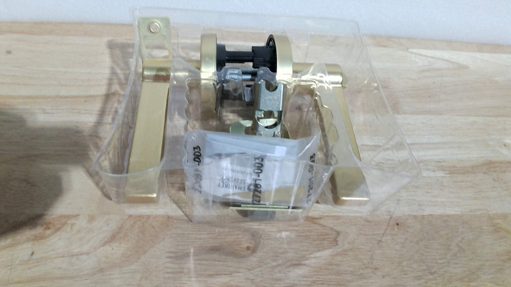 Manilla de puerta de entrada Kwikset Halifax con cerradura y llave, palanca reversible con llave de seguridad para exteriores, para entrada principal y dormitorios, latón satinado, seguridad con cambio de llave Smartkey resistente a la manipulación y